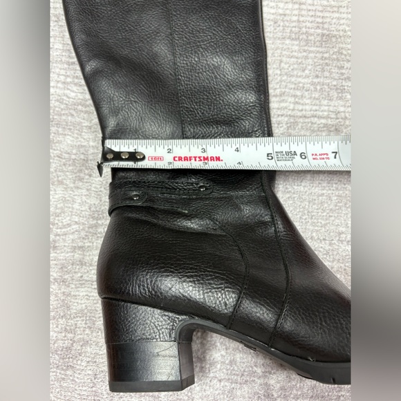 Jambu Chai Women Heeled Tall Leather Boots Size 6.5 Black Almond Toe Zip Neutral - Picture 6 of 10